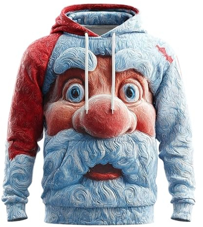 Jultröja, herr, cool jultomte, sweatshirt med julmotiv för jul, huvtröja, jultröja, rolig ful jultröja, ful huvtröja, långärmad tröja