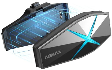 ASMAX Intercomunicador Casco Moto Bluetooth, 10 Vías Mesh Intercom, Control de Voz en Español, Base Magnética, Carga Rápida, ENC Cancelación de Ruido, Emparejamiento Universal - Individual F1