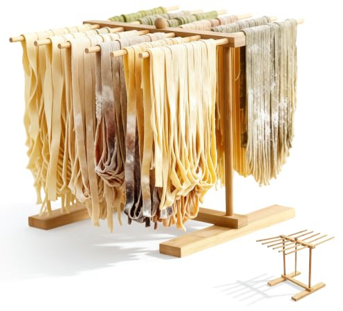 Bqkroa 30 × 29 cm Séchoir à pâtes en bois : design pliable Support à pâtes en bois, polyvalent Séchoir à pâtes pliable, séchoir à pâtes en bois, pour la cuisine et la maison, 12 bâtonnets, couleur
