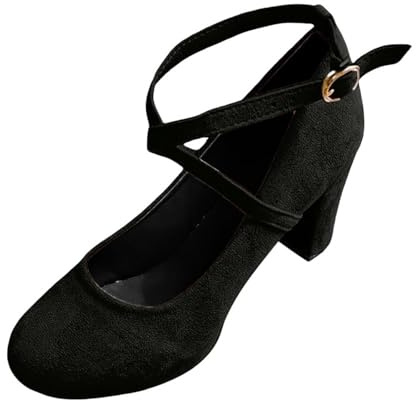 Dampumps elegant och bekväm häl: dansskor svarta klackskor höga klackar rempumps fashionabla kostymskor blockklack arbetsskor med kors ankelrem aftonskor