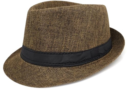 Chamqueen Fedora Hat Trilby Jazz Cap for Men Women Panama Straw Sun Hat | Woven Texture Look, Short Brim Bowler Hat, 22.8 Inch Head Size, Travel, Beach, Parties, Weddings