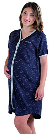 Premamy - Camicia da Notte per Premaman, Modello Estivo in Cotone Jersey, Aperto Davanti per Allattamento, Pre-Post Parto