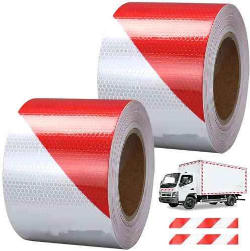 HPiano 2 Stücke Reflektierendes Klebeband Rot & Weiß,Sicherheits Reflektierendes Klebeband,Reflektorband Selbstklebend,Reflektor Klebeband für Fahrzeuge Autos Anhänger Outdoor 5cmx3m