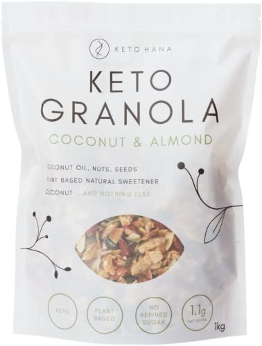 Keto Hana Coconut and Almond Keto Granola Keto Diet Vegan Grain Free Dairy Free Plant Based No Refined Sugars Gluten Free 1.1g Net Carbs Breakfast Cereal - Bulk, Family Pack 1kg/2.2lbs