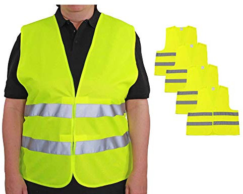 4business 4 Stück Kfz Warnwesten gelb EN ISO 20471 für Erwachsene 4XL/5XL TÜV-geprüft waschbar