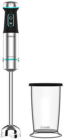 Cecotec Batidora de mano Power TitanBlack 1200 XL. 1200 W, Tecnología CrossBlades con cuchillas de 4 hojas, Pie XL, Campana antisalpicaduras, Selector de velocidad, Incluye vaso 800ml