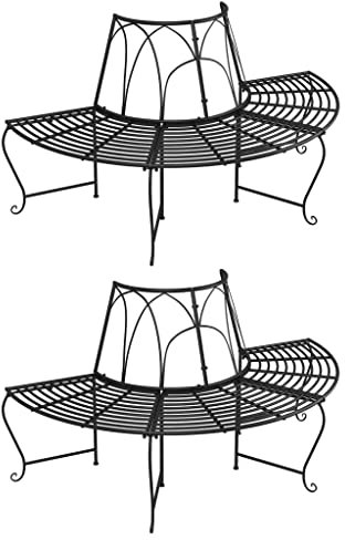 vidaXL Panchine per Albero Semicircolari 2 pz Ø159 cm Nere in Acciaio
