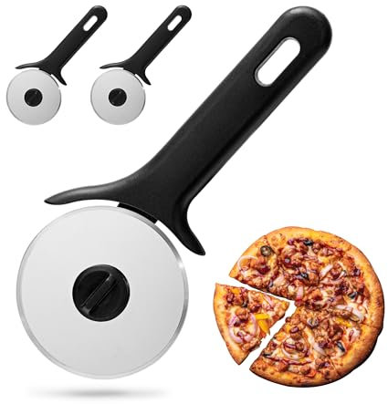 3 Piezas Cortador de Pizza de Rueda, Cortador de Pizza de Acero Inoxidable Premium, Rueda de Pizza de Corte Super Afilado, Mango Cómodo de Agarrar, Apto para Lavavajillas - Negro