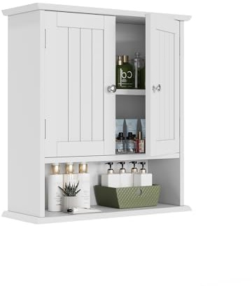Smuxee White Bathroom Cabinet Wall Mounted, Small Bathroom Medicine Cabinet with 2 Door Adjustable Shelves, Bathroom Wall Cabinet Over Toilet for Laundry Room Kitchen