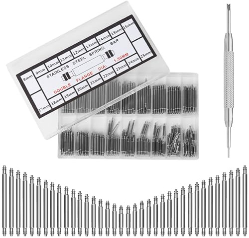 XFYKSTT Kit de Réparation pour Bracelet de Montre - 144 Pièces Barrettes à Ressort, Tiges et Accessoires - Acier Inoxydable, 8mm - 25mm
