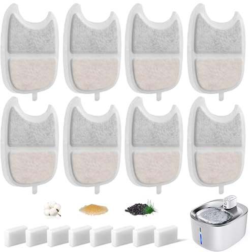 Hantoc 16 Packs Fontaine à Fleur Filtres pour Chat, Filtre à Charbon 8 pièces et Une éponge en Mousse 8 pièces pour pour chat 4,2 L avec détecteur de mouvement YPD-C004 avec la résine et Charbon Actif