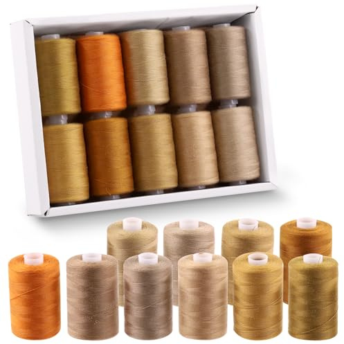 Swpeet Surtido de 10 hilos para bordar de poliéster, 914,4 m, color marrón, 10 colores