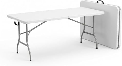 BERARDI | Tavolo pieghevole in resina bianca, 180x70x74 cm, portatile con maniglia, per sagra, campeggio, birreria, catering, casa, fiere