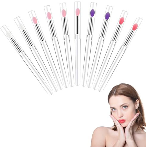 Nogeqi 10 Stück Silikon Lippenbürste Lippenapplikator mit Kappe, Wiederverwendbarer Silikon Lippenmasken Applikator, Tragbare Lippenpinsel Silikon Lip Brush Weiche für Balsam Lippenmasken Lippenstift