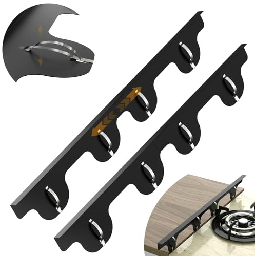 Stove Gap Covers, 2 Pack Stainless Steel Stove Gap Filler, Heat Resistant Oven Gap Filler Adjustable Length 13.8 to 27.5, Range Trim Kit Non-Slip Stove Guard Between Stove Top & Counter - Black