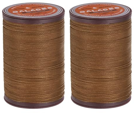 sourcing map Round Leather Sewing Waxed Thread, 80m / 87 Yards Polyester Wax String, 0.55mm Wax Stitching Cord for Leather Crafts, Bookbinding, Bracelets Braided, Saddle Brown, 2pcs