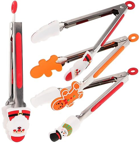 Cabilock 4 Piezas Pinzas De Acero Inoxidable Para Alimentos De Pinzas De Cocina Diseño Navideño Para Asar Parrilla o Barbacoa Para Carne y Parrillas