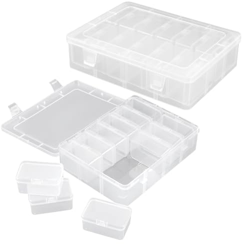 CHUENKUK 26 cajas de almacenamiento de plástico transparente, cajas de almacenamiento de perlas, caja de plástico transparente con tapa abatible para joyas, piezas pequeñas, arte y otros objetos