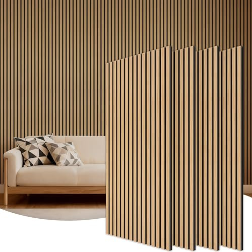 TONOR Wooden Acoustic Wall Panels, 4 Pack 120x60 cm (2,88m²) Wood Panels for Walls as Sound Proofing Panels, Slat Wood Panelling for Decorative Wall Panels, Living Room, Bedroom, Office, Natural Oak