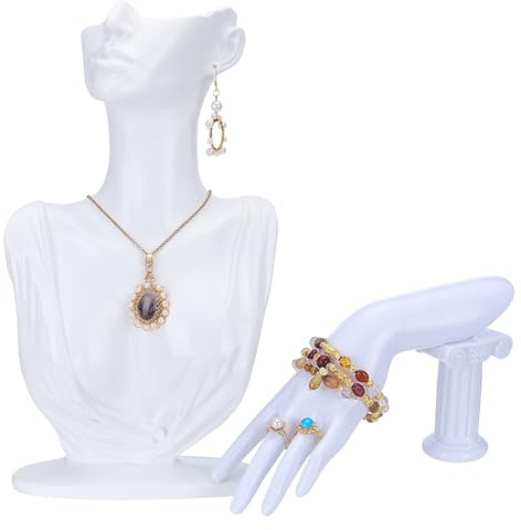 UNICRAFTALE Set di 2 espositori per gioielli in resina bianca, modello a corpo laterale a forma di busto per gioielli, collane, espositori e manichini a mano per bracciali, collane e anelli
