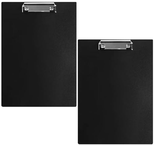 Tharvolex 2 Pack A4 Plastic Clipboards, 222mm x 310mm Black Clip Board A4, Lightweight & Durable for Office, School & Outdoor Use