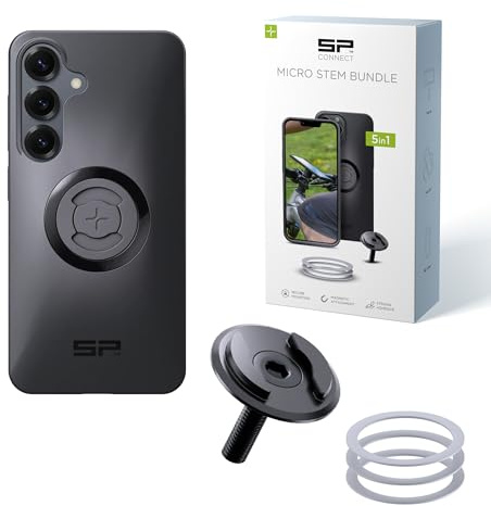 SP CONNECT Micro Stem Bundle | SPC+ | Compatible con Samsung S25 | Soporte de teléfono móvil para el manillar de la bicicleta | Soporte para smartphone bicicleta | Soporte para teléfono móvil
