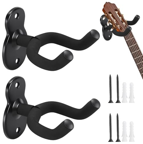 QhgPnt Guitar Wall Mount, 2 Pack Guitar Hanger Wall Mount with Screws, Secure Guitar Hook for Wall, Space Saving Guitar Stand for Home Studio