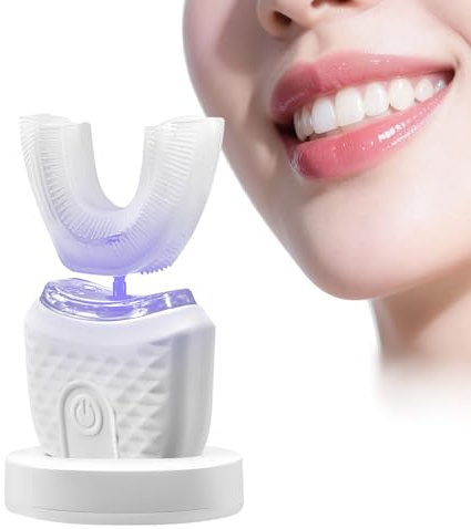 Spazzolino Da Denti Automatico Ultrasonico, Spazzolini ad Ultrasuoni a 360 ° Spazzolino Elettrico e Kit,3 Livelli Di Intensità,Timer 45S,IPX7 Impermeabile,Design a U, per Adulti, Pulizia Profonda