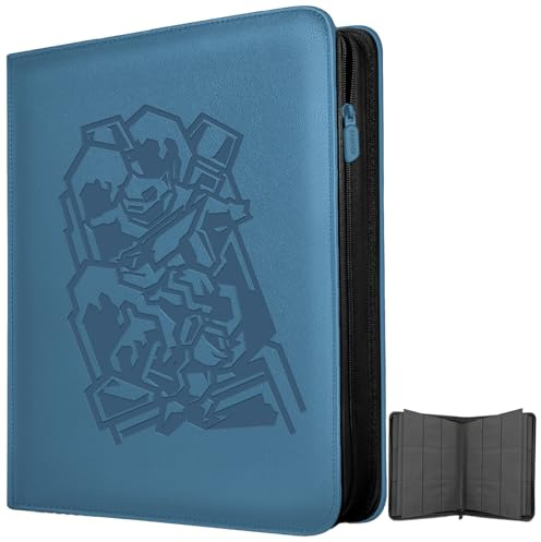 Douper Card Binder for Pokemon Cards, 9 Pocket 360 Trading Cards Games Collection Holder Book Folder with Customizable Label Slot and Side-Loading Sleeves (Blue)