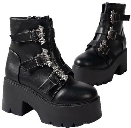 Bottines De Combat Cheville À Plateforme Talon Épais Style Gothique Punk Avec Lacets Et Fermeture Éclair Côté Semelle Compensée Bout Rond Pour Halloween Cosplay Costume Événements Rendez-Vous