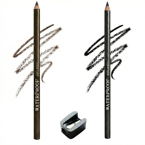 Waterproof Eyeliner Pencil Set Black & Brown Highly Pigmented Kohl Kajal for Defined Lines & Long-Lasting Wear - 2-Pack Smudge Proof Gel Eyeliner Pencil with Sharpener for Mature Women Precise