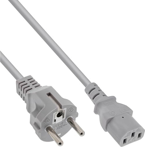 InLine 16647C Netzkabel, Schutzkontakt gerade auf Kaltgerätestecker C13, 3m, grau