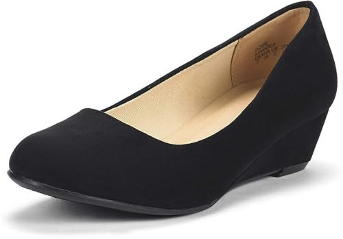 DREAM PAIRS Women's Debbie Mid Wedge Heel Pump Shoes, Size 5.5, Black/Suede