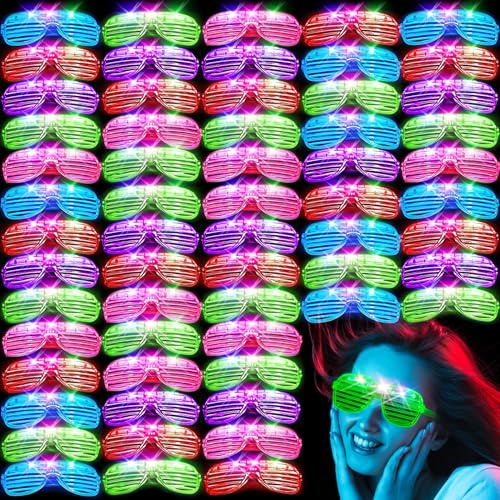 SHQDD 64Pack LED Glasses 5 Colors Light Up Glasses,Glow In The Dark Party Supplies, Shutter Shades Glow Sticks Glasses Neon Sunglasses Accessories for Kids Adults New Years Eve