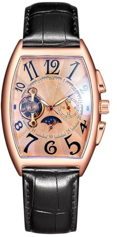 RORIOS Herrklocka automatisk mekanisk armbandsur skelett urtavla klockor med läderrem Tourbillon klockor