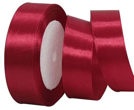 25 mm brett band för hantverk, 23 m, tygband, presentband, satinband, stort tjockt band för presentinslagning, pyssel, hårrosetter, baby shower, tårtdekoration, ljus vinröd