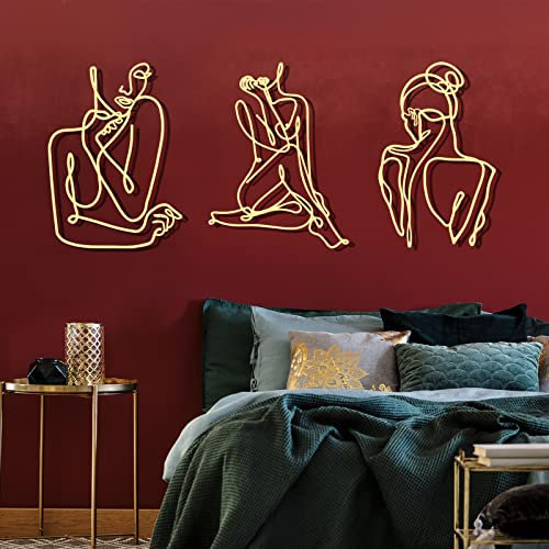 Decorazione Artistica Da Parete in Metallo, Minimalista, Astratta, Stile Moderno, Con Linea Singola, Per Camera Da Letto, Cucina, Bagno, Soggiorno (Oro, Carino)