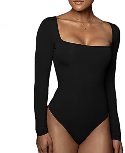 Buliezy Body Femme Manches Longues Jumpsuit Sexy Thermique Bodysuit à col Roulé Chic Stringbody,Noir,XL