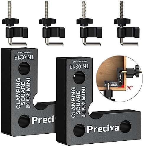 90 Degrees Positioning Square Clamps, Preciva Mini Aluminum Alloy Right Angle Square with 2 Clamps, Professional Woodworking Block Carpenter Clamping Tool for Picture Frames Drawers(5.7cm/2.24 Inch)