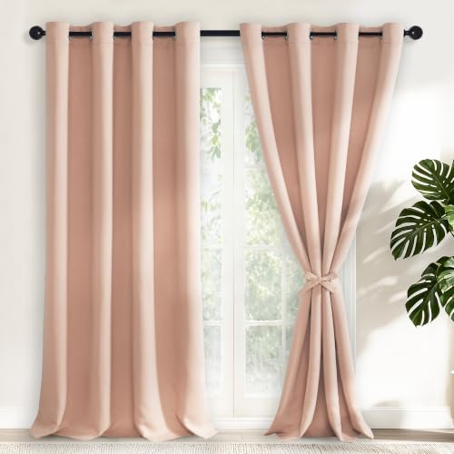 Hiasan mörkläggningsgardiner gardiner med öljetter, rodnad rosa ogenomskinliga gardiner, 2 stycken, 140 x 245 cm (bredd x höjd), mjuka skjutgardiner för sovrum, vardagsrum etc.