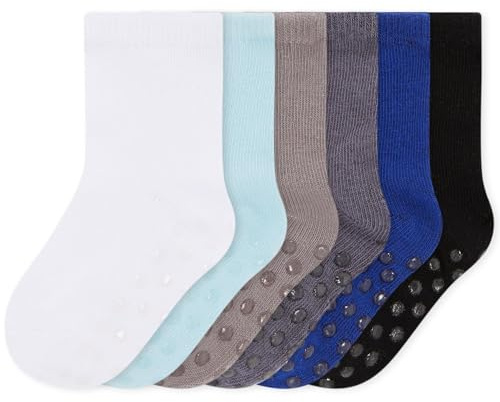 Bramble & Bear 6/12 Pack Unisex Baby Grip Socks - Non-Slip Baby Socks with Soft Cotton Construction - Assorted Blues & Pinks for Ages 0-5 Years - Comfortable, Flexible, Breathable Assorted Blue (6-Pack) 1-3 Years
