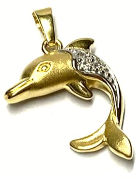 Anhänger Delfin 333 Gold Zirkonias matte Oberfläche Kettenanhänger
