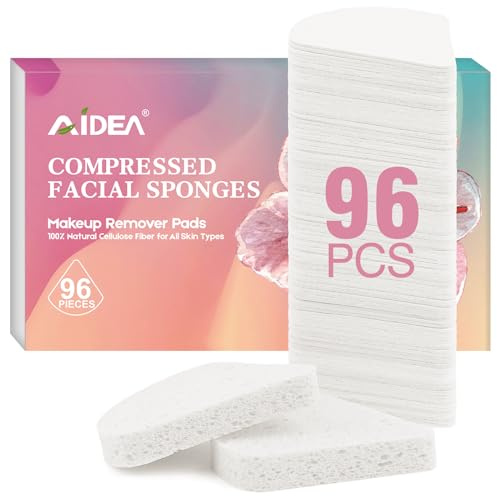 AIDEA 96Count Compressed Facial Sponges White, Reusable Makeup Remover Pads, Travel Essentials, Face Cleansing Pads, Natural Cellulose Cosmetic Spa Sponges for Facial Cleansing, Exfoliating Pads
