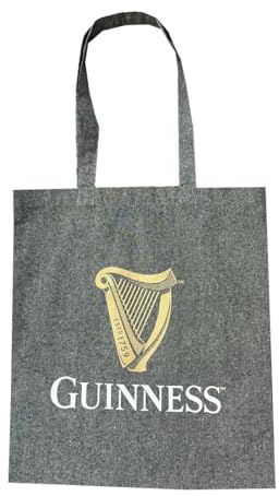 Guinness Sac fourre-tout en coton recyclé Gris Motif harpe 37 x 41 cm