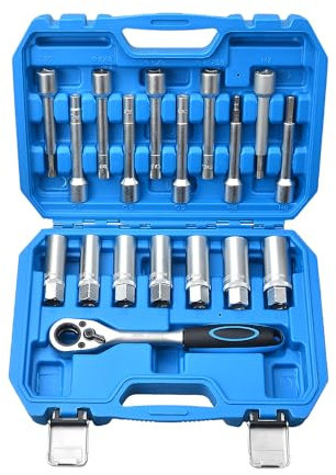 Zoomtools 18 TLG 1/2 Antrieb Stoßdämpfer Nuss Werkzeugsatz Stossdämpfer Federbein Domlager Werkzeug Federbein Stecknuss Werkzeug