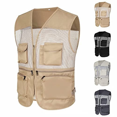 OBiQuzz Chaleco de pesca para hombre al aire libre - Chaleco informal de malla para deportes al aire libre, ligero, transpirable, chaleco de trabajo, trekking, senderismo, fotografía, chaleco de