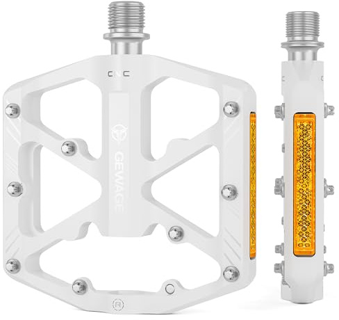 GEWAGE Cykelpedaler med Reflexer – Halkfria MTB-pedaler i CNC-aluminium, 3 Förseglade Lager, 9/16” Plattformpedaler för MTB, Landsväg & E-Bike