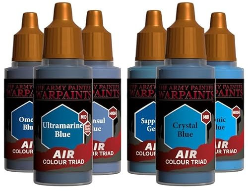 The Army Painter, Airbrush Primary Bundle - Blue, 2 Colour Air Triads with 6 x 18 ml Pre-thinned Acrylic spray gun paints - Paint sprayer paint for D&D & Warhammer Miniatures