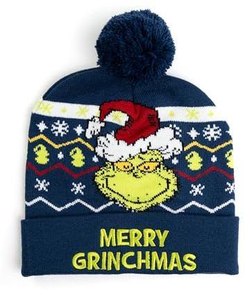 United Labels - Berretto invernale per bambini con pompon Grinch, Merry Grinchmas, blu, berretto in maglia per ragazze e ragazzi, con pompon, in lana