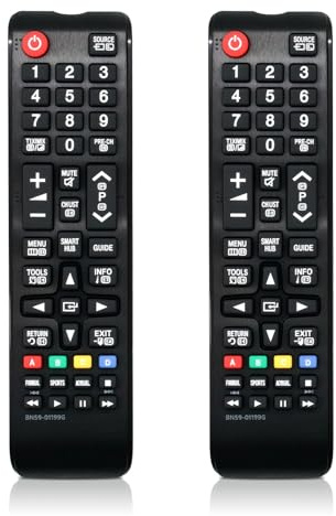 2 stycken ersättningar för Samsung fjärrkontroll, universell fjärrkontroll, kompatibel med alla original Samsung-TV-apparater – ingen programmering krävs